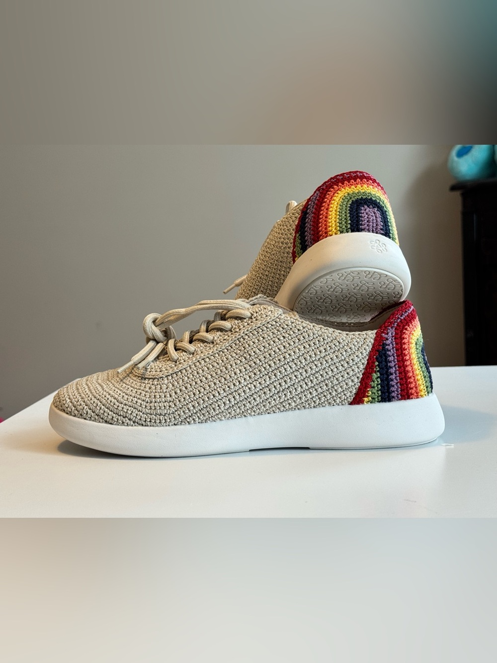 The Sak Asha Sneaker In Rainbow Ecru 10 crochet pride shoes new no tags